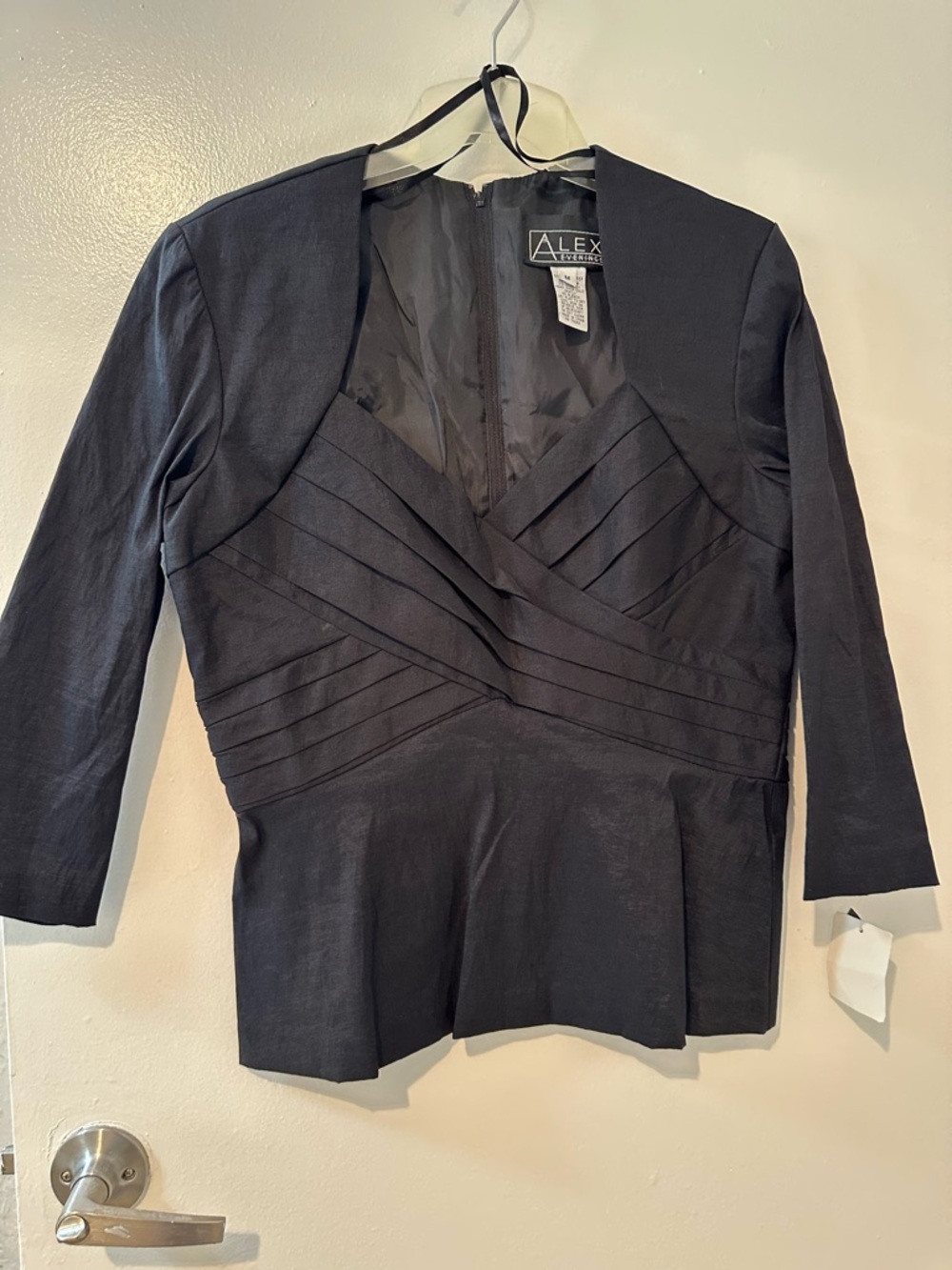 Alex Evenings Black Pleated V-Neck Evening Jacket